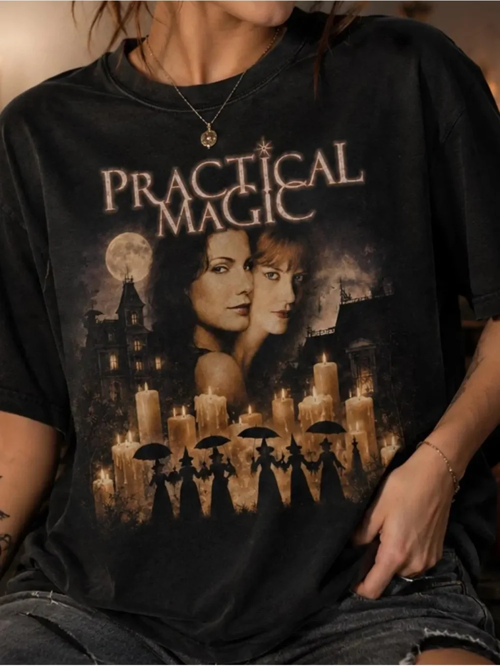 Practical Magic 1998 Shirt Witch Movie Graphic Tee - Halloween Black Unisex Gift